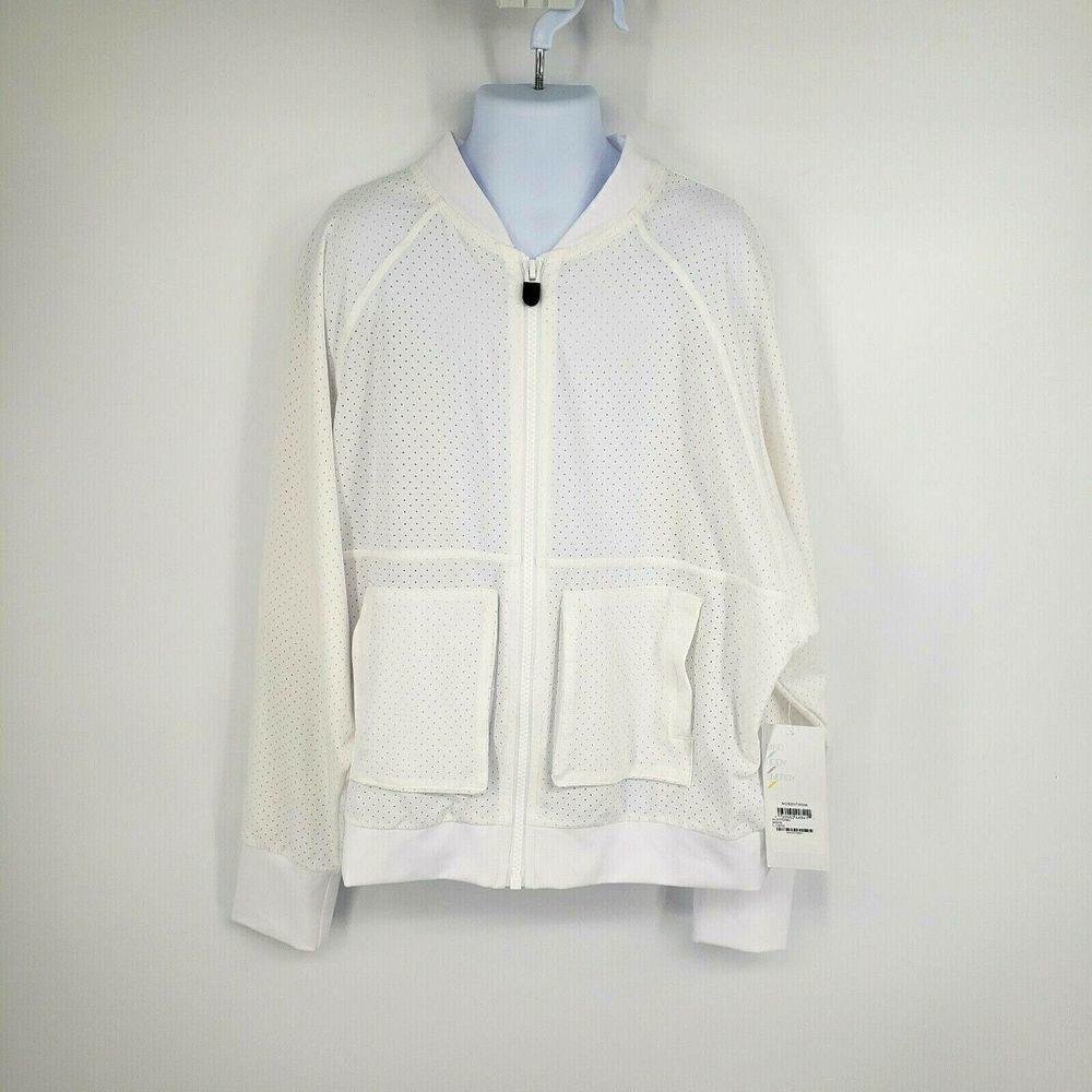 Zella Girl White‎ Jacket Athletic Batwing Full Zip 10 12 Gym Perforated New